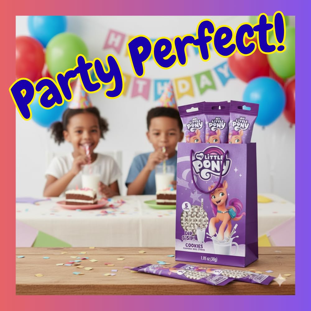 My Little Pony Magically Flavored Dip & Sip Milk Straws - Cookies, 12-Pack Bundle (60 Count) | Fun Magic Straws for Kids, Drinks & Cereal | Sweet
