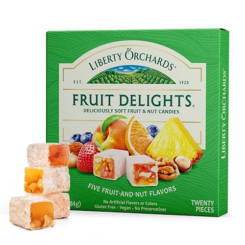 Liberty Orchards, Fruit Delights - Assorted Vegan Fruit and Nut Candies, Gluten Free, Lokum with Nuts, Strawberry & Walnut Turkish Delight Gourmet