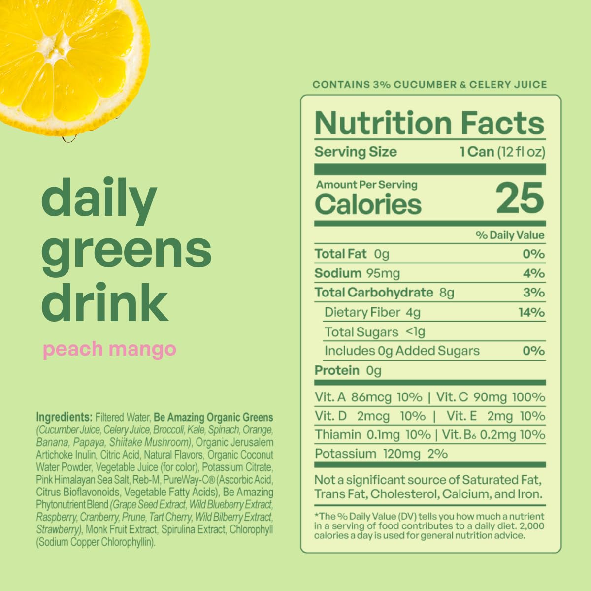 Be Amazing Greens Drink, Pink Lemonade, Ready to Drink, 10 Organic Fruits & Vegetables, Coconut Water, Vitamin C, Prebiotic Fiber, 25 Calories, Low