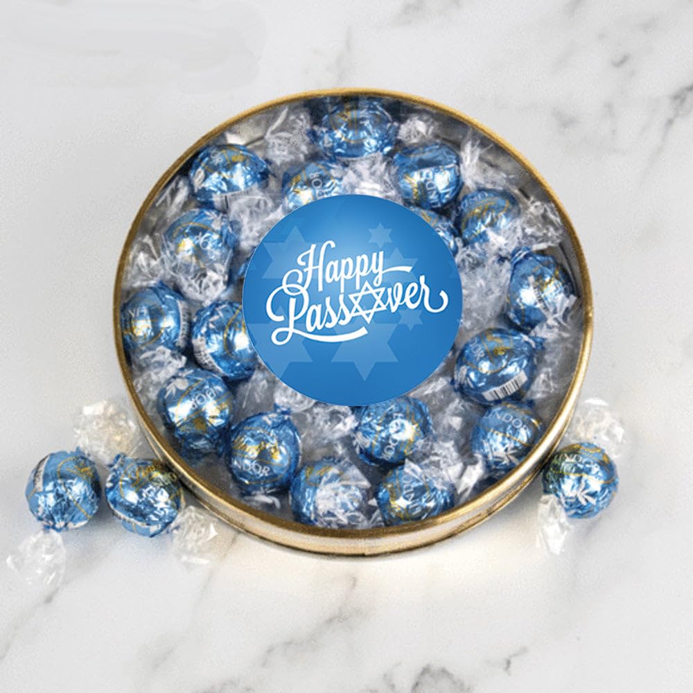 Happy Passover Candy Gift Tin Large Plastic Tin with Chocolate Truffles