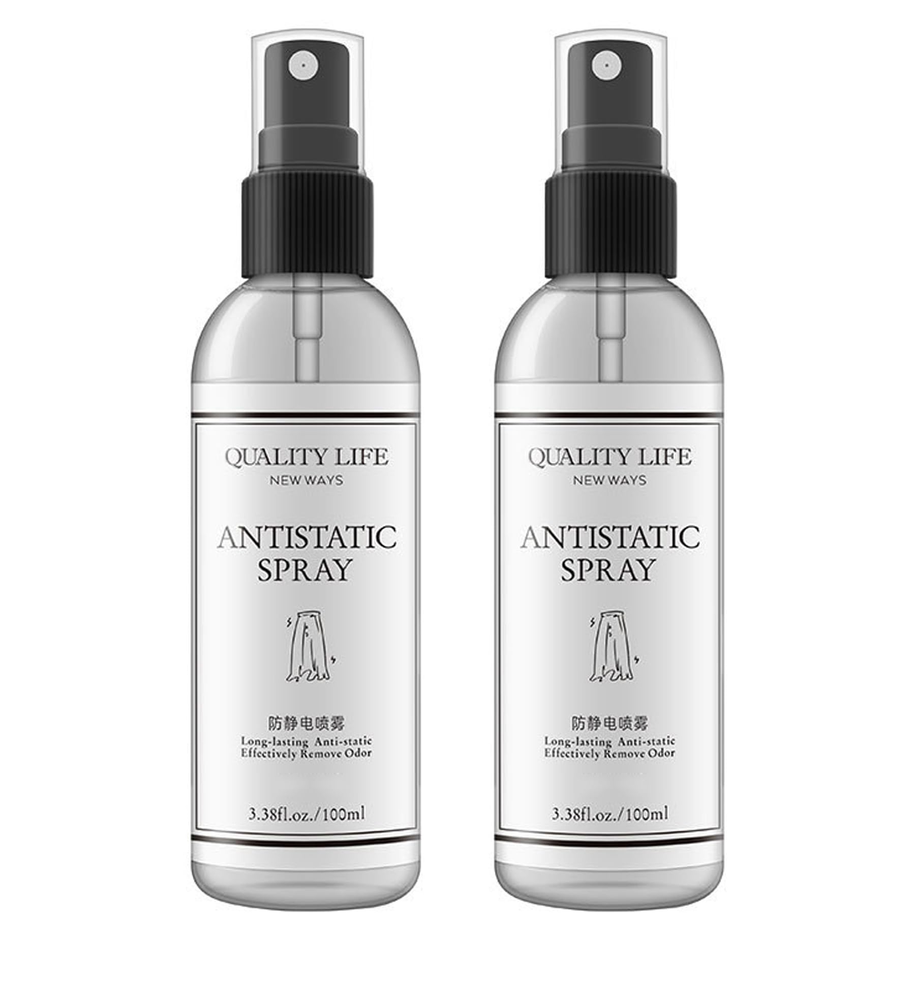 Clothing Anti-Static Spray 2 Bottle Pack Eliminate Static Clothes Hair Attachment Fabric Hair Flat Crease Reduce Static Electricity