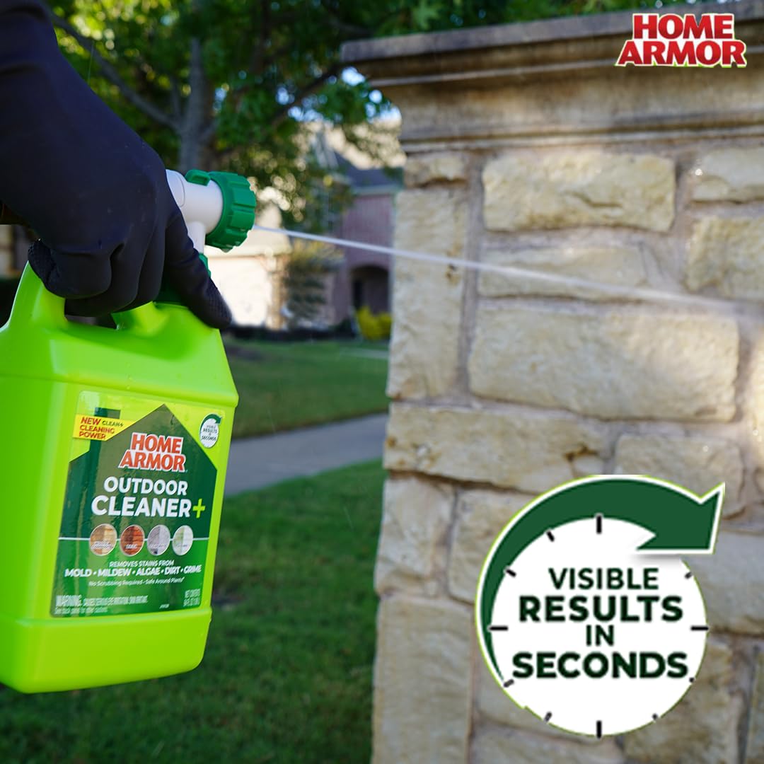 Home Armor Outdoor Cleaner+, 64 oz., Remove Stains from Mold, Mildew, Algae, Dirt and Grime for Visible Results in Seconds, No Scrubbing Required