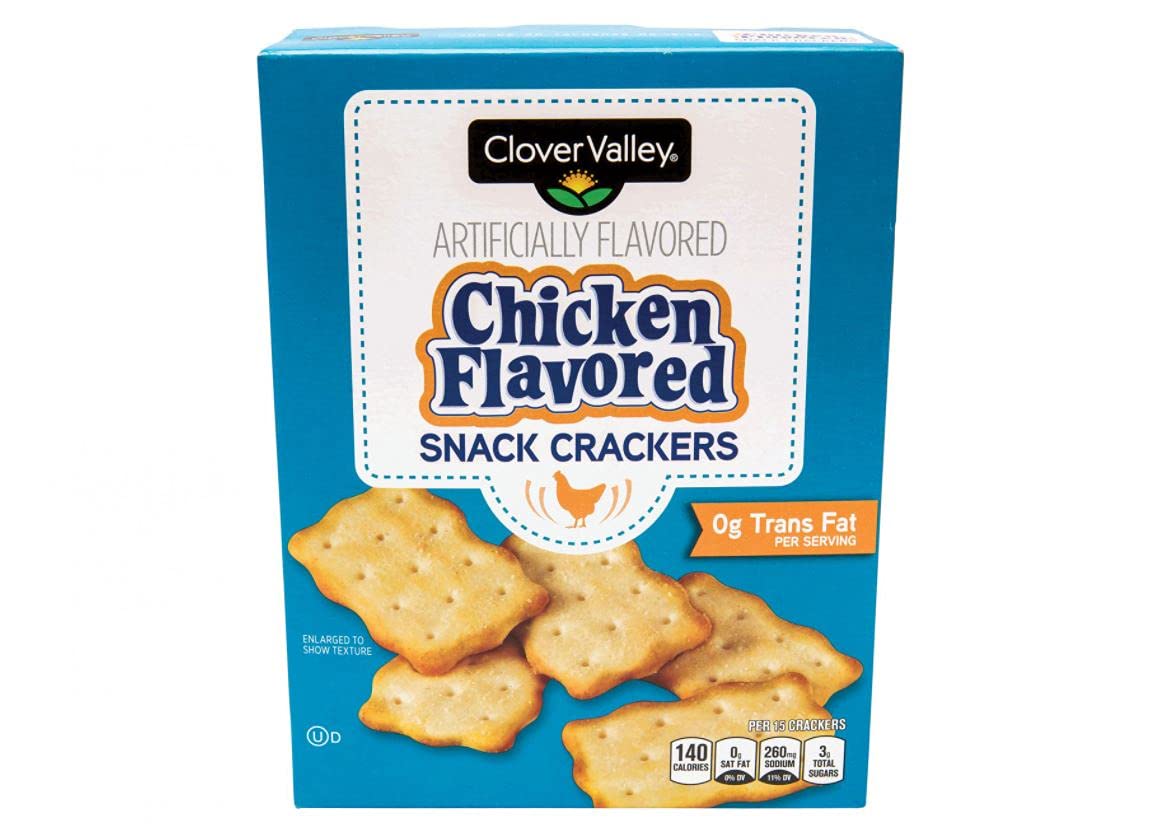 Clover Valley Chicken Flavored Snack Crackers -1 Box (7.5 Oz.) Salty & Savory Crunchy Chik'n Treat