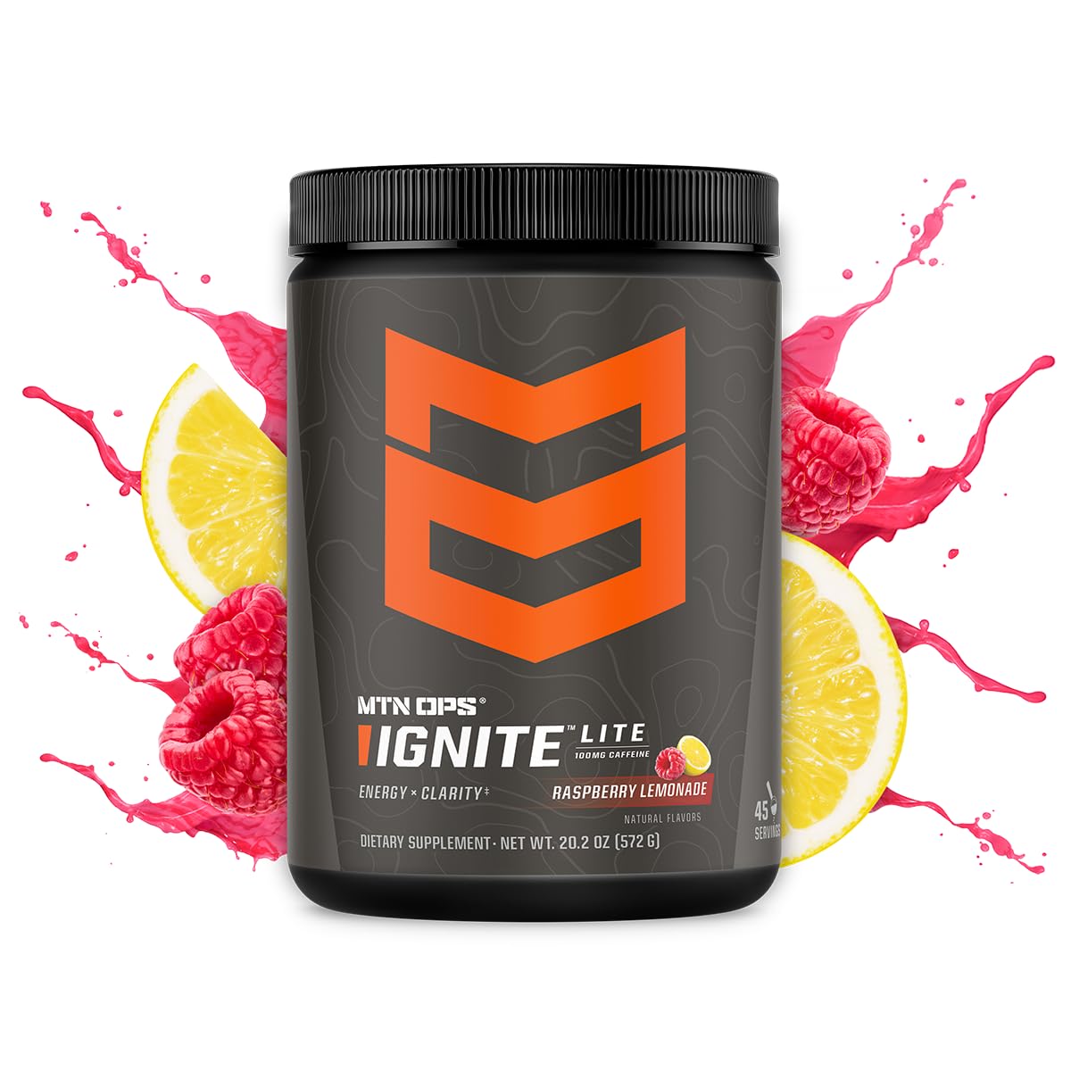 MTN OPS Ignite Lite Sugar Free Energy Drink Powder with 100mg Caffeine, Nootropic Blend for Energy & Focus, L Arginine & L Citrulline for Endurance