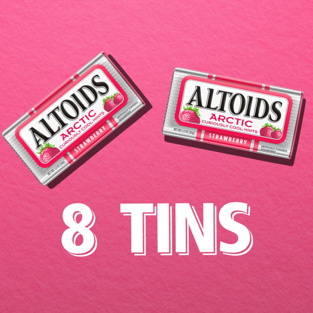 ALTOIDS Arctic Strawberry Breath Mints Hard Candy Bulk, 1.2 oz Tin (Pack of 8)