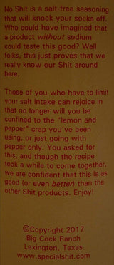 No Shit Salt Free Seasoning From Big Cock Ranch