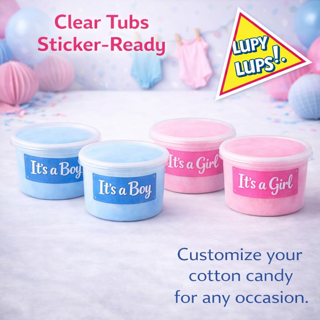 Cotton Candy Tubs - Customizable - 24-Pack (1.25 oz ea) | PINK STRAWBERRY | Sticker-Ready Party Favors, Gifts | Lupy Lups!