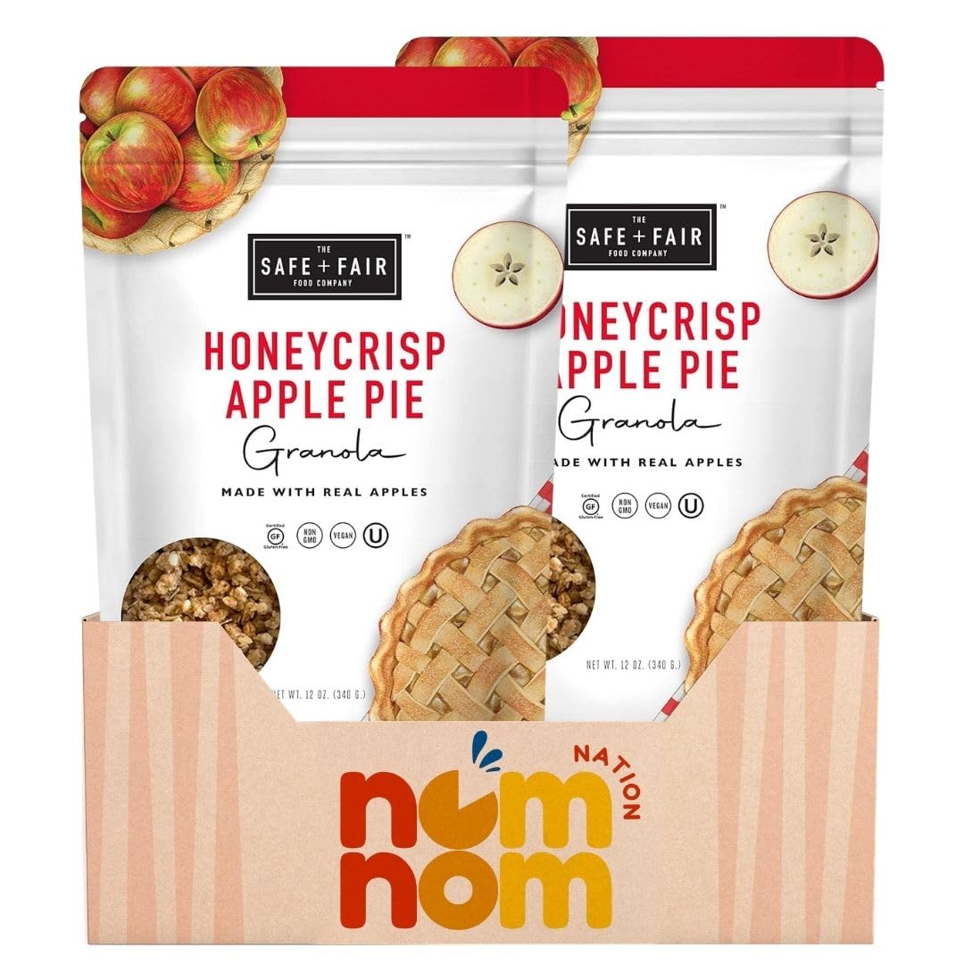 Safe + Fair Honeycrisp Apple Pie Granola - 12 oz Bags - Pack of 2 - Yogurt and Snacking - Granola Mix Breakfast Organic Cereal Style with a Random