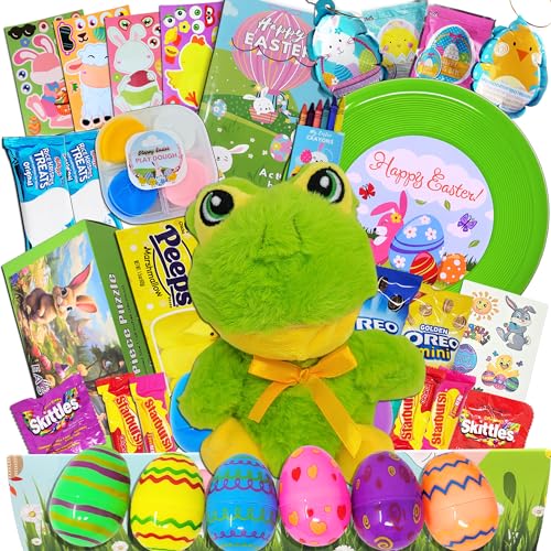 Prefilled Easter Basket for Kids - Easter Care Package with Toys & Activities, Frog Gift Box, Pre-Made Easter Basket Stuffers
