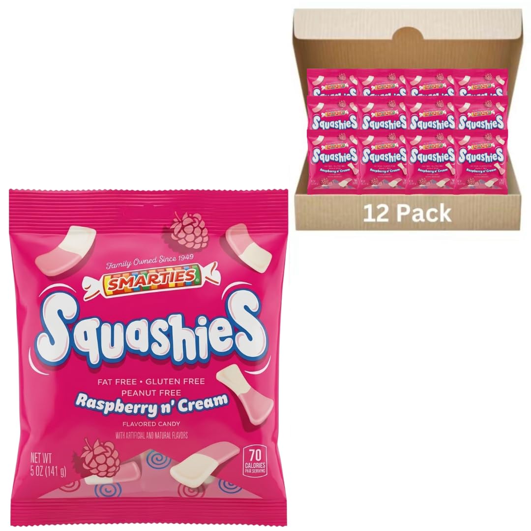 Smarties Squashies Foam Marshmallows Gummy Candies - Raspberry & Cream Flavored - Allergen Free, Peanut Free & Gluten Free Candy - Bulk Soft & Chewy