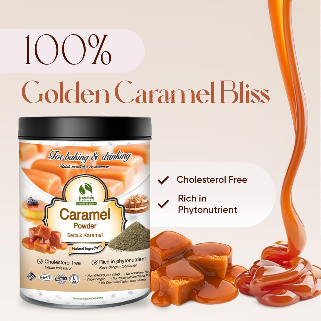 Bionutricia Caramel Powder Blended Ice Coffee Mix | Natural Sweetener for Coffee & Lattes, Non-GMO, No Additives 7oz
