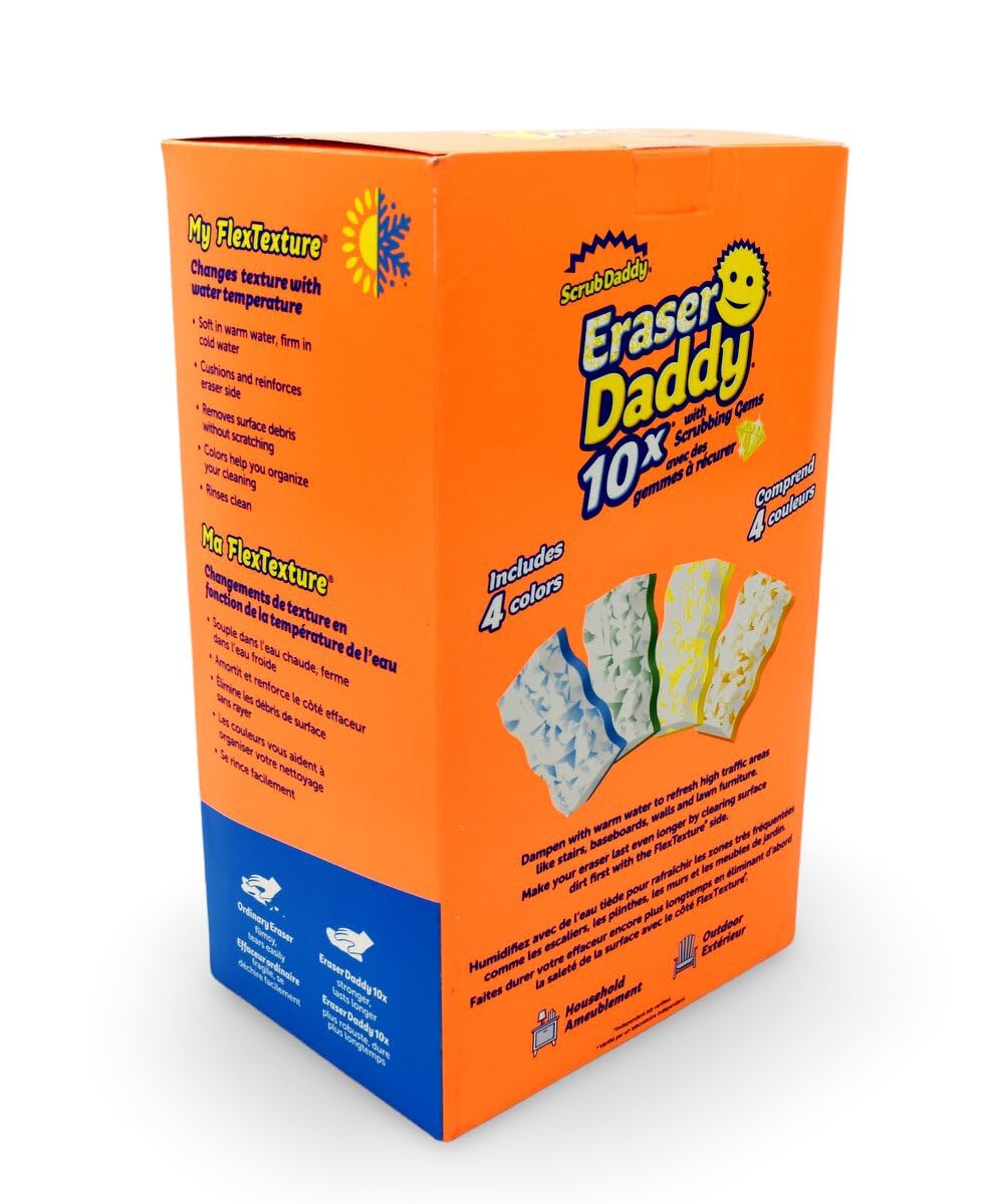 Scrub Daddy - Eraser Daddy with Scrubbing Gems Dual-Sided Scrubber and Eraser, Lasts 10x Longer Than Ordinary Melamine Erasers, Water Activated