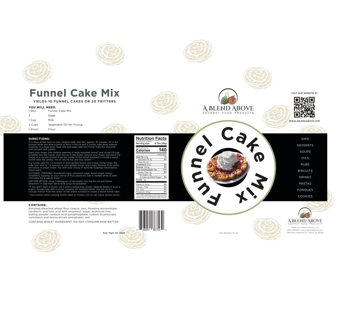 A Blend Above Funnel Cake Mix, Classic Fairground Treat Mix, Makes 10 Funnel Cakes or 20 Fritters, Quick and Easy to Make, Delicious at Every Bite
