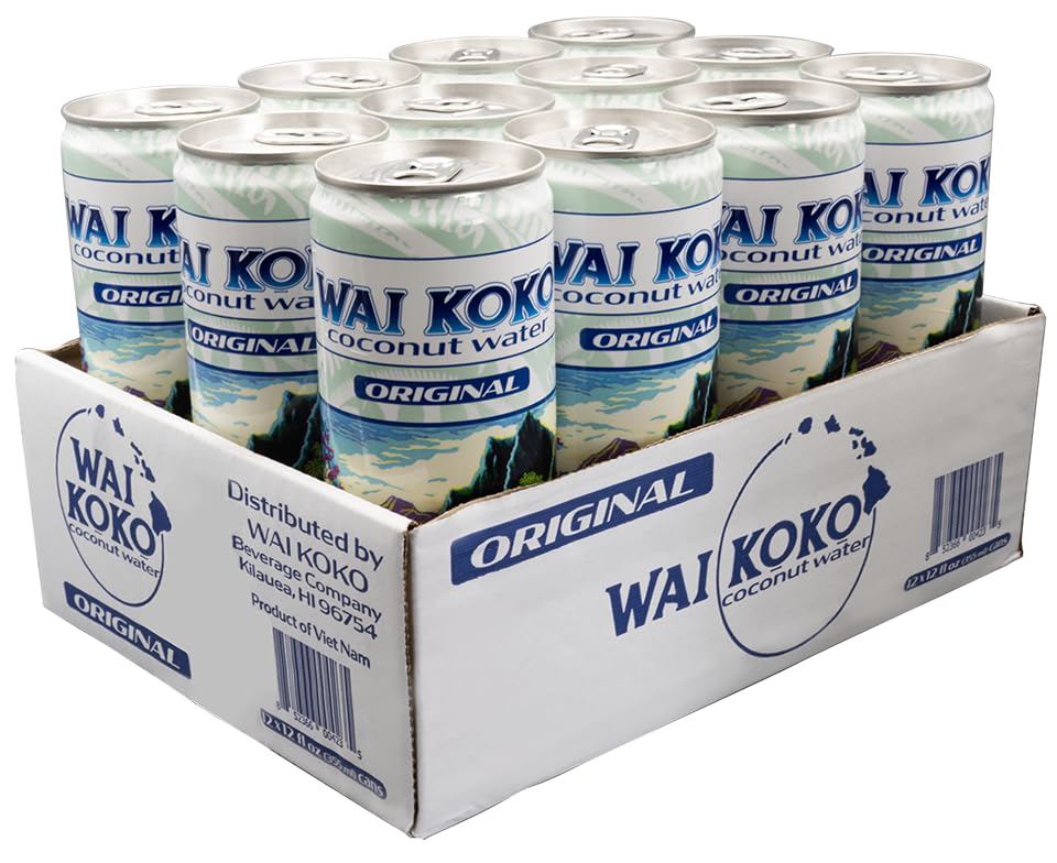 Wai Koko Original Coconut Water, Not from Concentrate, Natural Electrolytes, 12 Fl Oz Cans (Pack of 12)