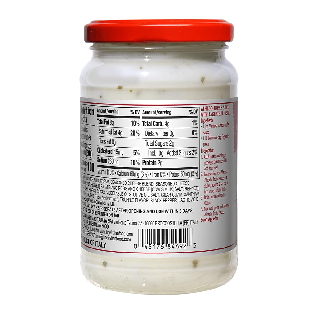 Mantova Alfredo Truffle Sauce, 12.5 oz. (Pack of 2), Product of Italy, Traditional, All-Natural, Ready-to-Eat Pasta Sauce, No Artificial Coloring