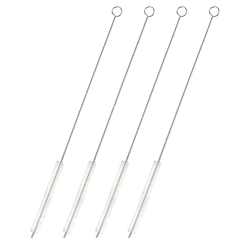 Juvale Straw Cleaner Brush - 12 In, Silver & White, 4-Pack - Stainless Steel Straw Cleaner Brush for Water Bottles & Pipes with Flexible Nylon Tip
