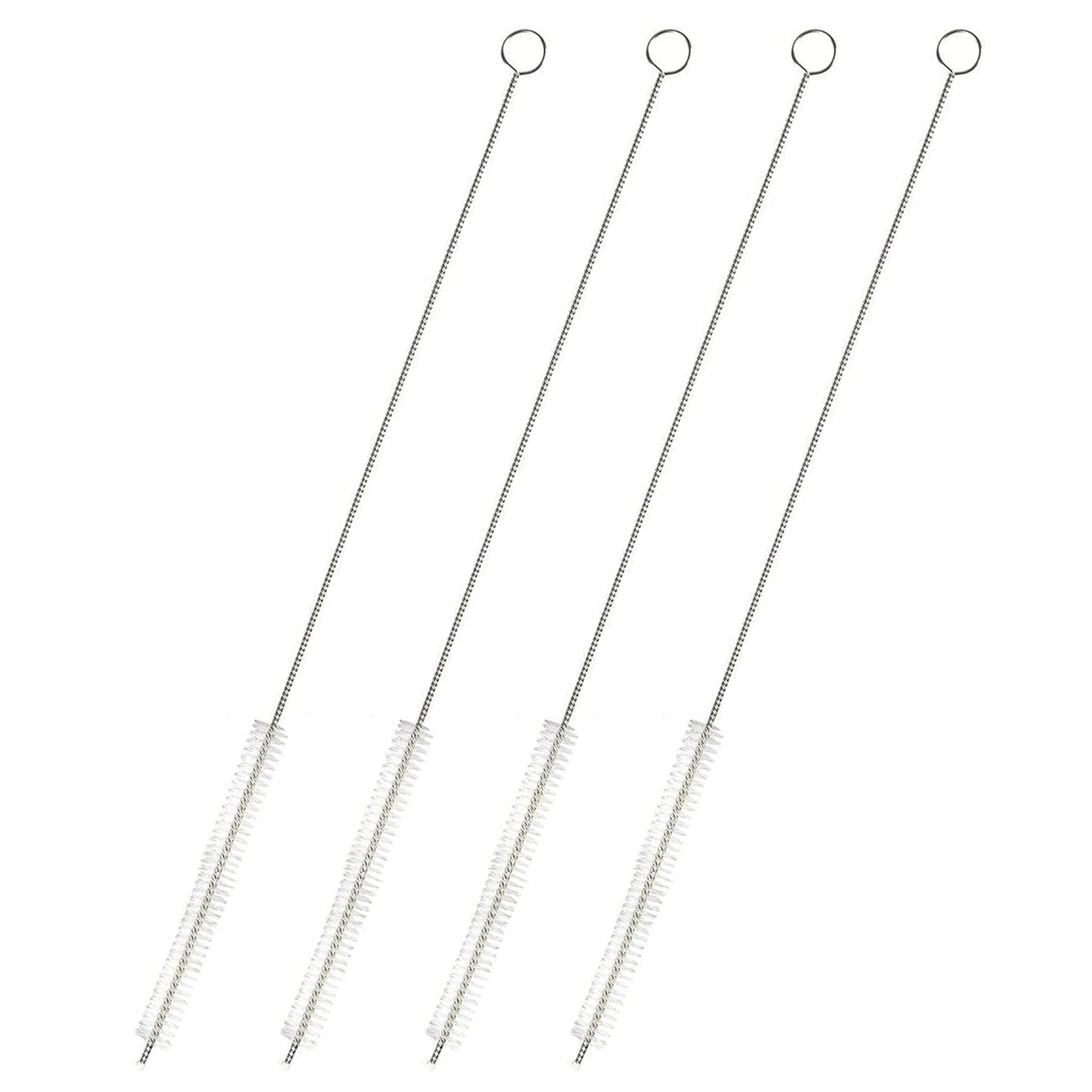 Juvale Straw Cleaner Brush - 12 In, Silver & White, 4-Pack - Stainless Steel Straw Cleaner Brush for Water Bottles & Pipes with Flexible Nylon Tip