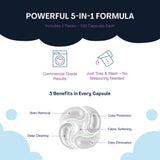 PowerPax 5-in-1 Commercial Laundry Detergent Capsules for Vending Machines, Free and Clear Unscented, 100 Count in 2 Packs - Stain Remover, Color