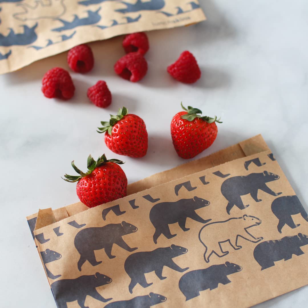 Lunchskins Compostable Snack Bags - 50 Count | Bear Design | Eco-Friendly Food Storage Bags Made from Unbleached Kraft Paper with Recyclable