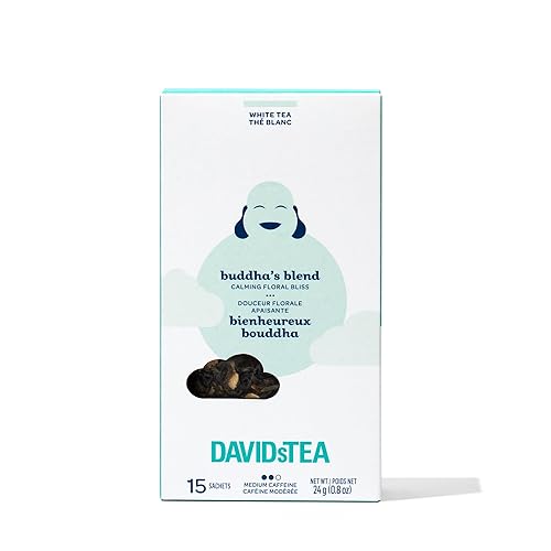 DAVIDsTEA Buddha’s Blend White Tea - Medium Caffeine Tea Bags with Jasmine Pearls & White Hibiscus - 15 Count - Delicate & Floral Fruity Tea Blend