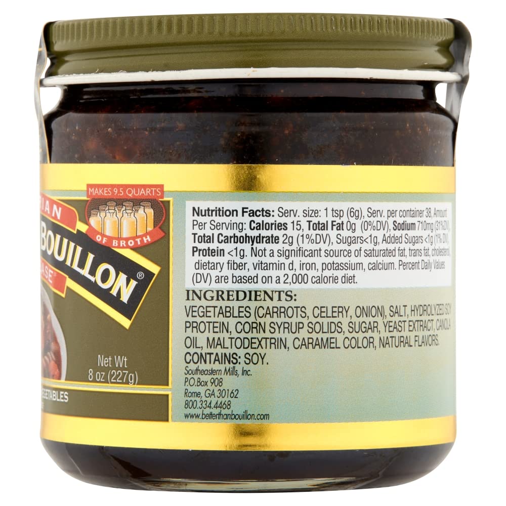 Better Than Bouillon Vegetarian No Beef Base, Made with Seasoned Vegetables, Certified Vegan, Makes 9.5 Quarts of Broth, 38 Servings 8 Ounce (Pack
