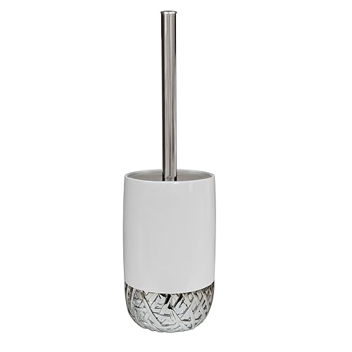 nu steel Bali White Round Shape Resin Toilet Brush Holder for Bathroom Whiter Color Finish Comes with a Complete Plastic Liner Inside to Prevent