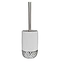 nu steel Bali White Round Shape Resin Toilet Brush Holder for Bathroom Whiter Color Finish Comes with a Complete Plastic Liner Inside to Prevent