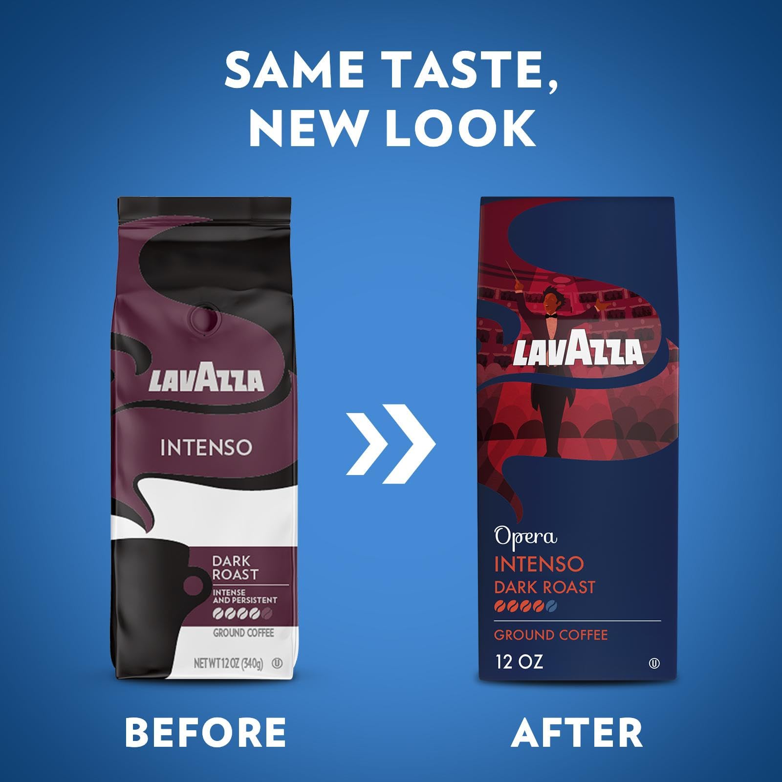 Lavazza Opera Intenso Ground Coffee 12oz Bag, Dark Roast, Bold and Balanced Taste, Intensity 4/5, Arabica and Robusta, Ideal for Drip Brewers, (Pack
