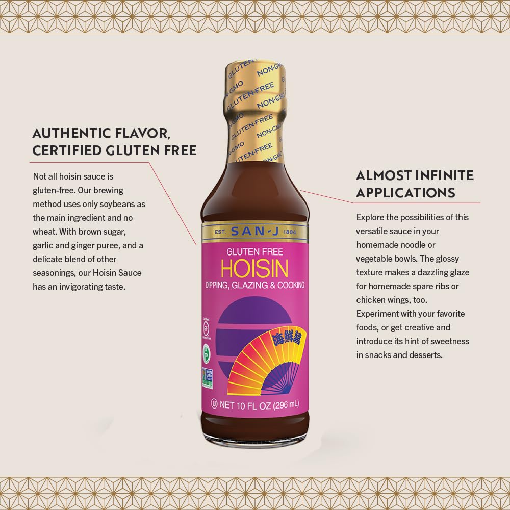 San-J Hoisin Sauce Gluten Free - Gluten Free Hoisin Sauce, Hoisin Sauce Chinese, Dipping Glazing & Cooking, Non-GMO, Kosher - 10 Fl Oz (6 Pack)
