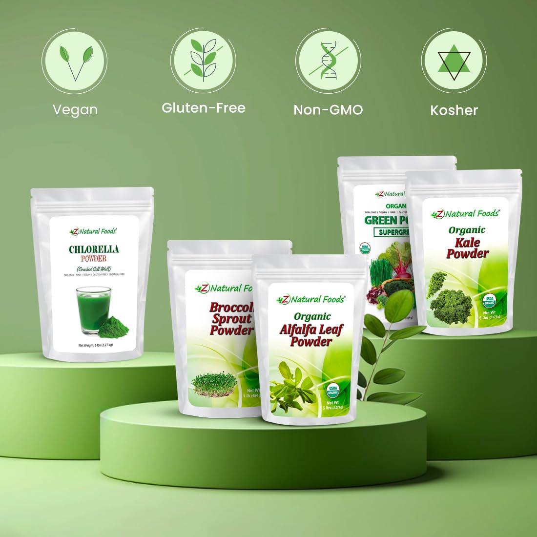 Z Natural Foods Delicious Greens Powder, Tangy and Nutrient-Dense Greens Blend, 100% Natural, Vegan, Gluten Free, Non-GMO, Kosher, 1 Lb