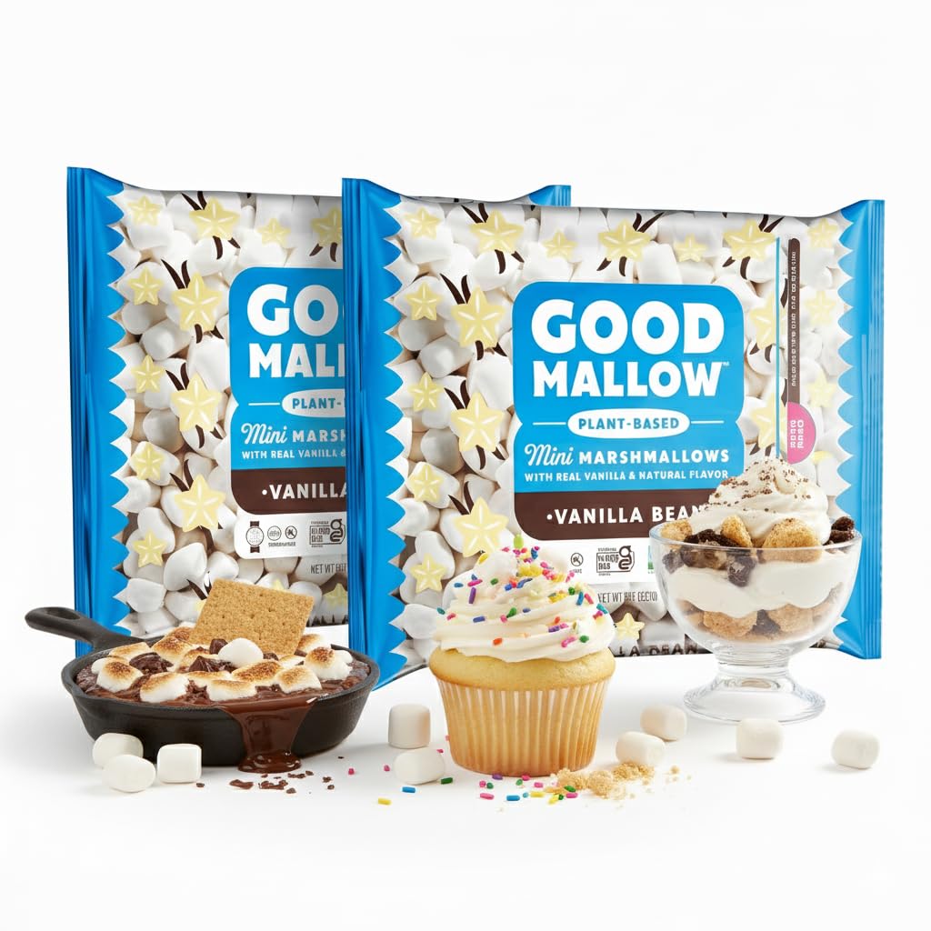 GoodMallow Mini Vegan Marshmallows - Kosher Halal Dairy & Gluten Free Healthy Mini Marshmallows - Natural Gelatin Free for Hot Chocolate, Smores