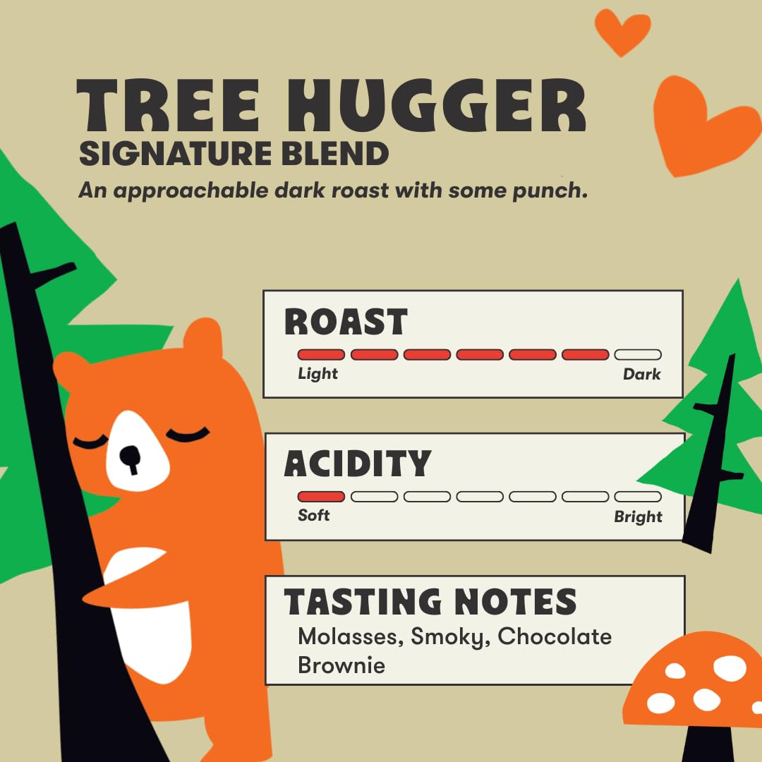 Peace Coffee Tree Hugger Signature Blend Dark Roast Whole Bean Coffee, 5 lb, Organic Fair Trade, Nutty, Smooth Flavor, Shade Grown, Fresh Roasted