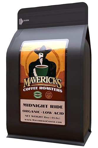 Midnight Ride Blend | 90% Less Acid | Low Acid Coffee 100% Organic ingredients| Bold Roast - - Whole Bean 1lb