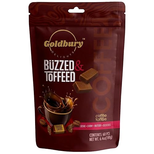 Goldbury Delights Buzzed & Toffeed Coffee Toffee, 6.4 oz (Pack of 1) - Creamy, Buttery, and Delicious Individually Wrapped Chewy Coffee Toffee Candy