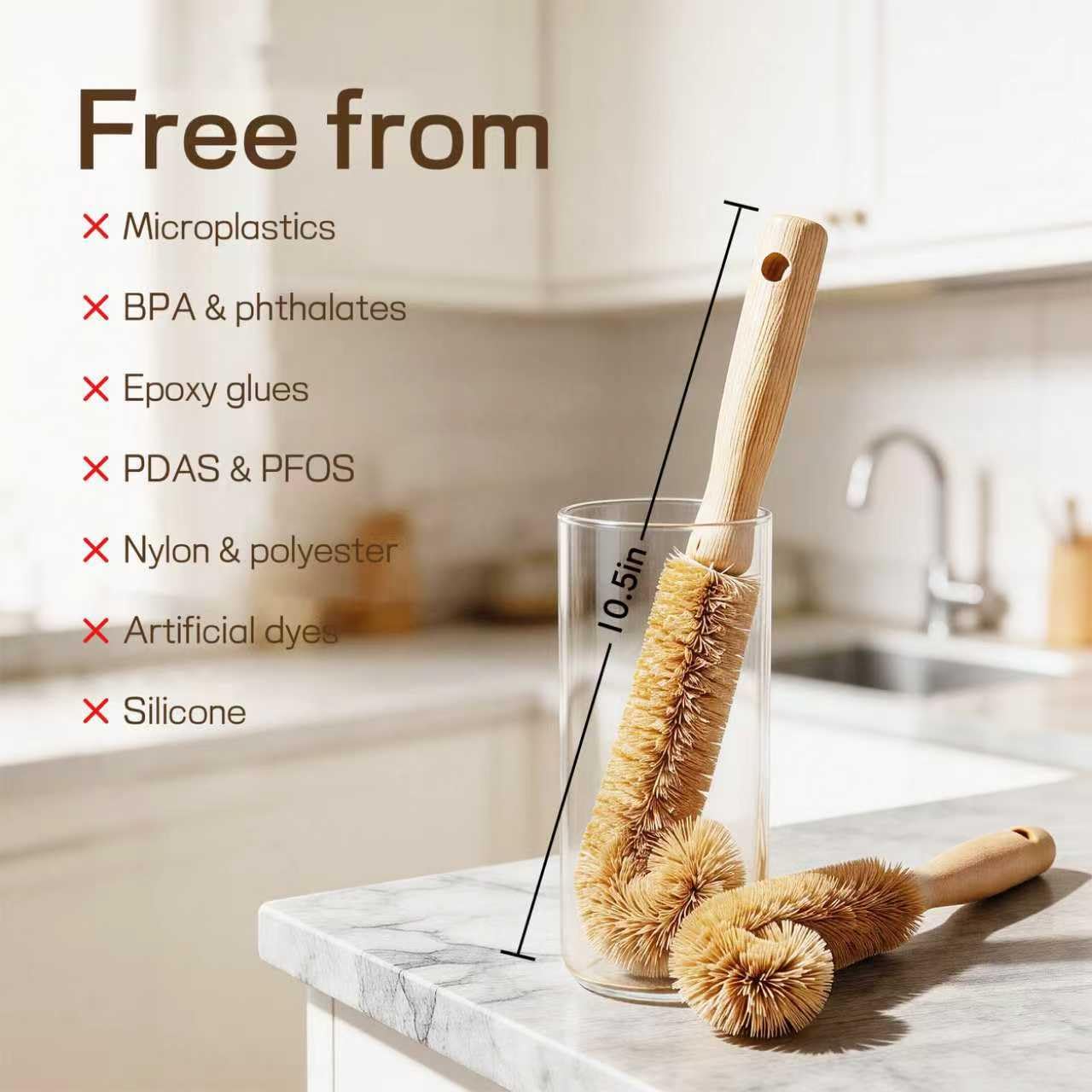MI BRUSHAX Bottle Brush Cleaner,Long Beech Wood Handle Non-Scratch,L-Shape for Cleaning Coffee Cups,Mason,Thermos,Glass Bottle,Beer Bottles,Wine