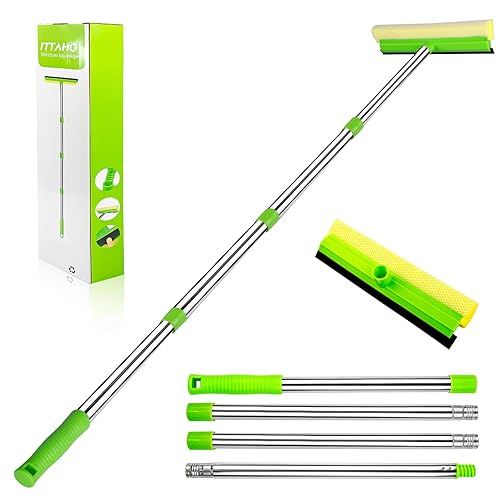 ITTAHO Window Squeegee, Squeegee for Window Cleaning, 2 in 1 Squeegee Window Cleaner with 58'' Long Handle,Window Washing Kit with Extension Pole