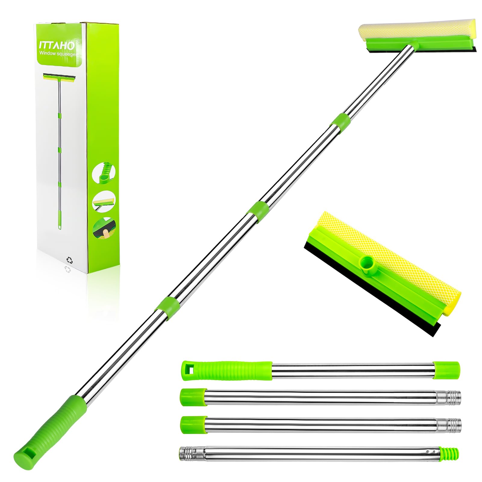 ITTAHO Window Squeegee, Squeegee for Window Cleaning, 2 in 1 Squeegee Window Cleaner with 58'' Long Handle,Window Washing Kit with Extension Pole