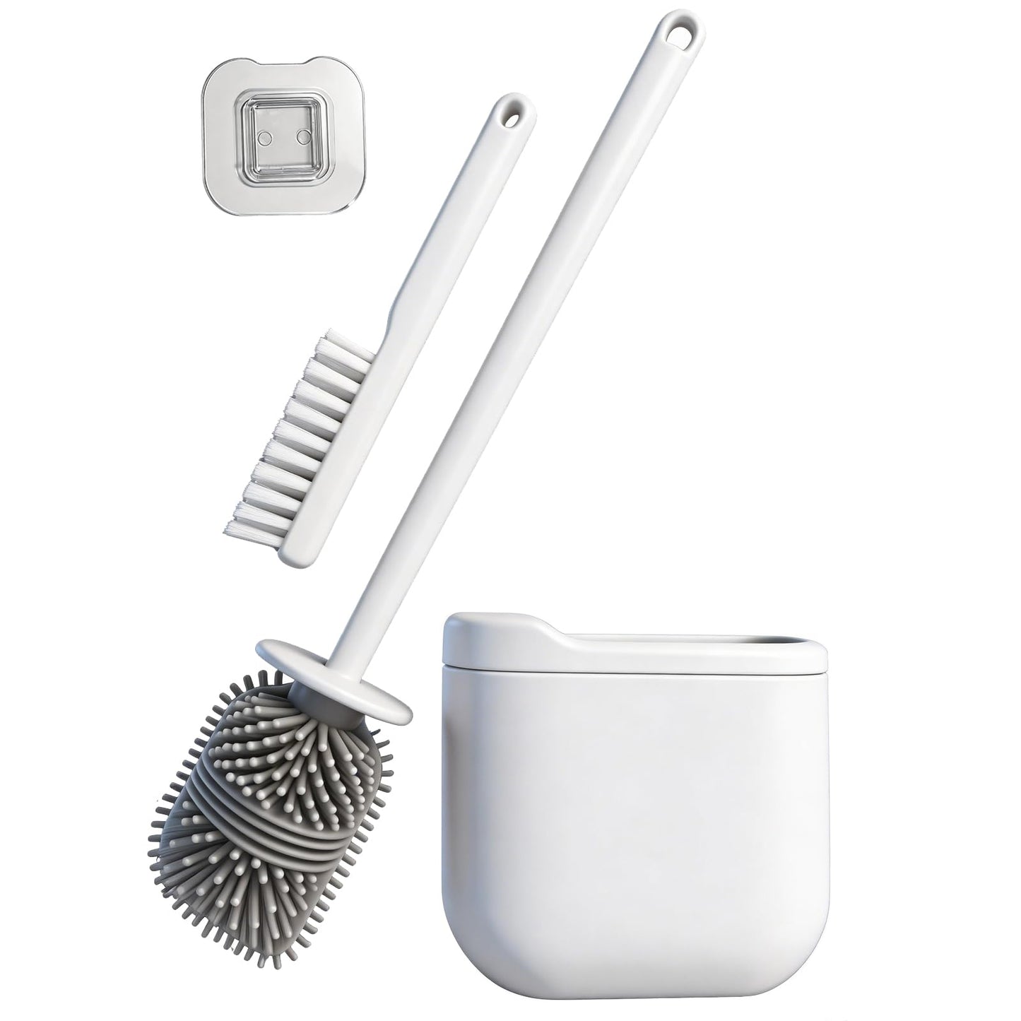 Wall-Mounted Toilet Brush Set with Crevice Tool - [TPR Flexible Head] for [Rim Jet & Crevice Cleaning] - [Draining Holder] for Bathroom, 0.55 lbs, 1.1