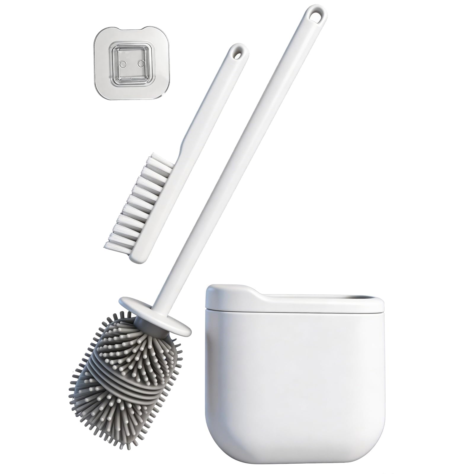 Wall-Mounted Toilet Brush Set with Crevice Tool - [TPR Flexible Head] for [Rim Jet & Crevice Cleaning] - [Draining Holder] for Bathroom, 0.55 lbs, 1.1