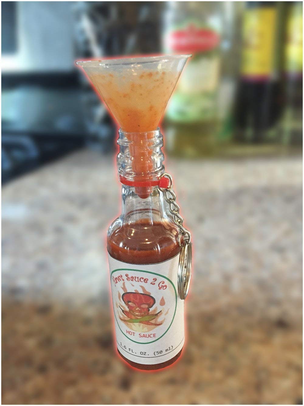 HawtSauce2Go 1.6oz bottle - Hot Sauce Kit with Food Funnel and Keychain
