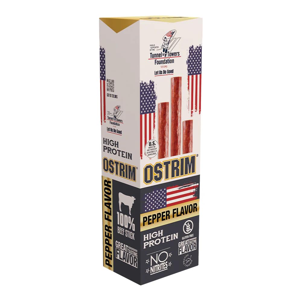 Ostrim Beef Snack Sticks, 1oz, High Protein, Keto & Paleo Friendly, Sugar Free, Gluten Free, No MSG, No Nitrates (Pack of 12) (1 oz, Pepper)