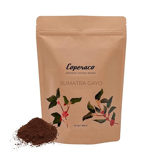 Coperaco, Sumatra Gayo, Ground Coffee, Dark Roast, Fresh Roast, Low Acid, Gourmet, Artisanal, Indonesia, Aromatic bold flavor with Deep Aroma, 100%