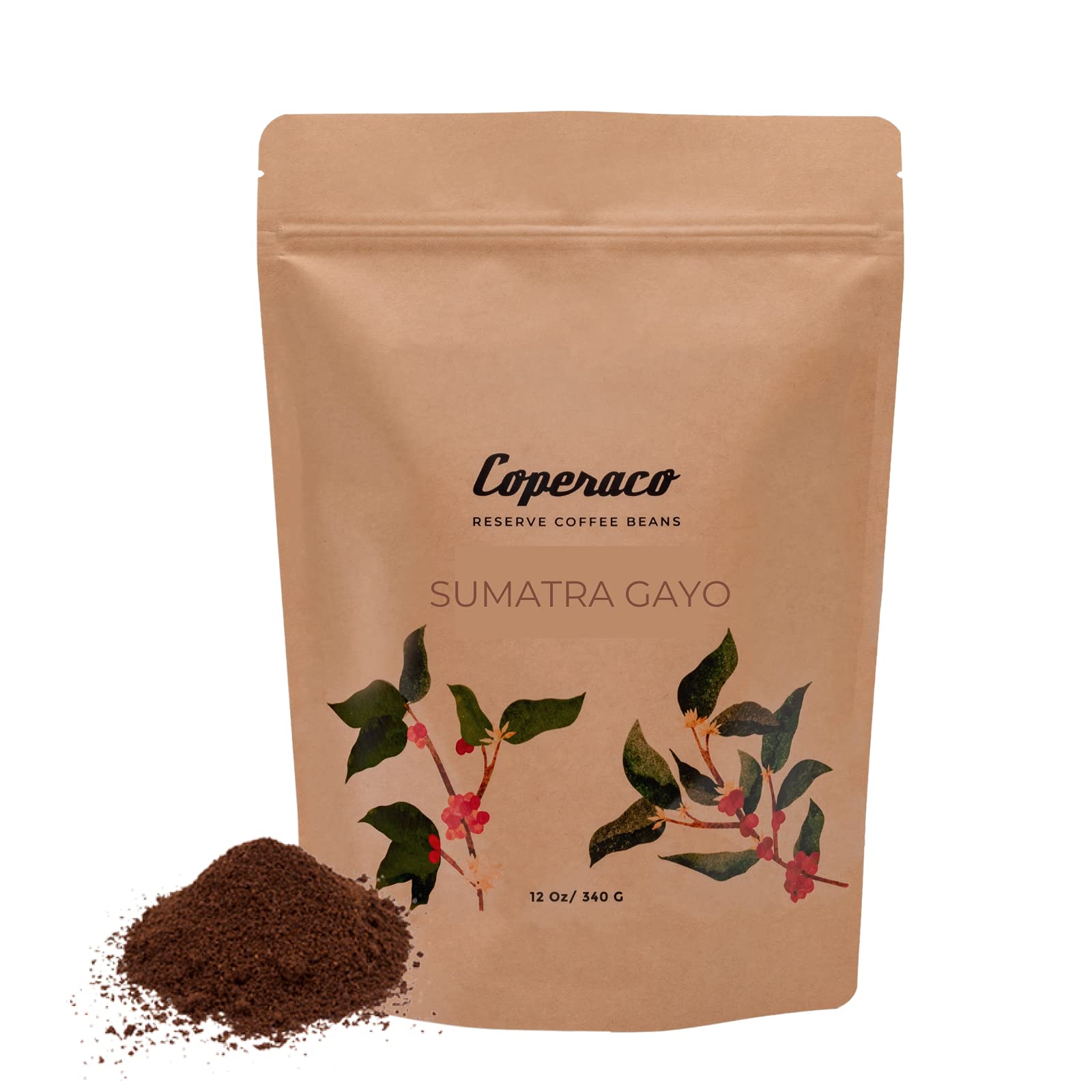 Coperaco, Sumatra Gayo, Ground Coffee, Dark Roast, Fresh Roast, Low Acid, Gourmet, Artisanal, Indonesia, Aromatic bold flavor with Deep Aroma, 100%