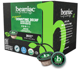 beaniac Organic Downtime Decaf Swiss Water Decaffeinated, Medium Roast, Single Serve Compostable K Cup Coffee Pods, Organic Arabica Coffee, Keurig