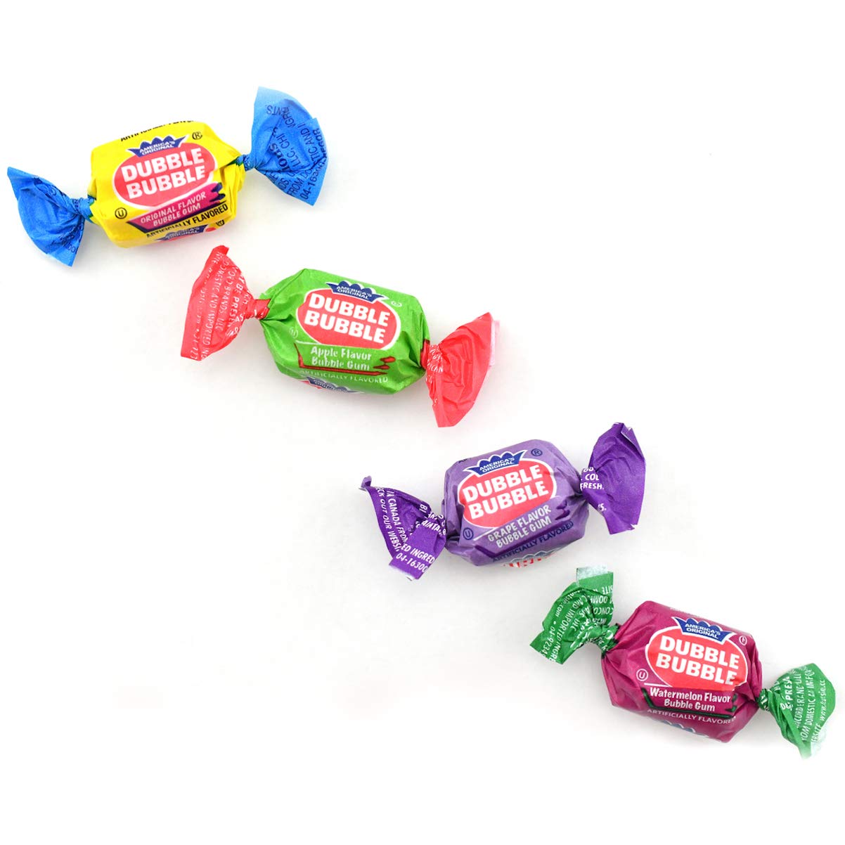 Tootsie Roll Dubble Bubble Gum - 300 Count Resealable Tub of Individually Wrapped Fruit and Bubble Gum - Original, Watermelon, Apple and Grape Flavors