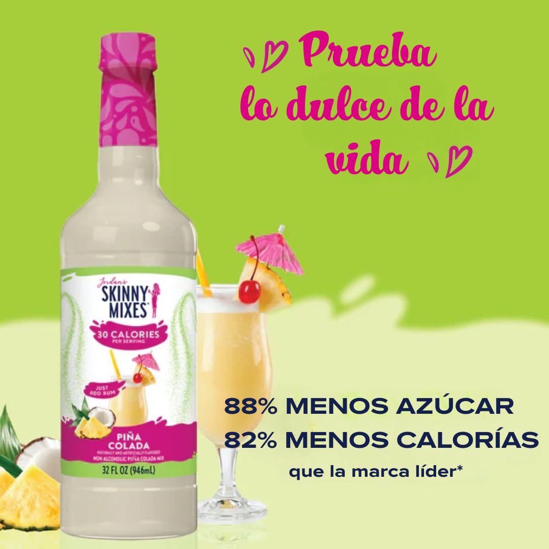 Jordan's Skinny Mixes Pina Colada Mix, Flavored Cocktail Mixer for Drinks, Tropical Drink Flavoring for Cocktails & Mocktails, Low Calorie, Gluten