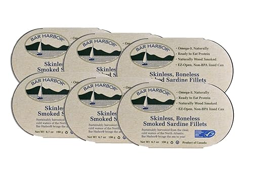 Bar Harbor Skinless & Boneless Smoked Sardine Fillets, 6.7 oz (190g) | Naturally Wood Smoked | Excellent Source of Protein | EZ-Open BPA-NI Can |