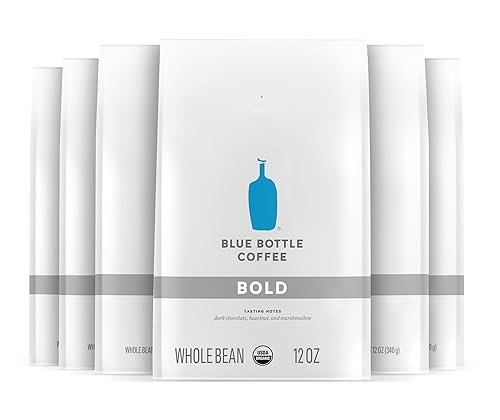 Blue Bottle Whole Bean Organic Coffee, Bold, Dark Roast, 12 Ounce bag (Pack of 6)