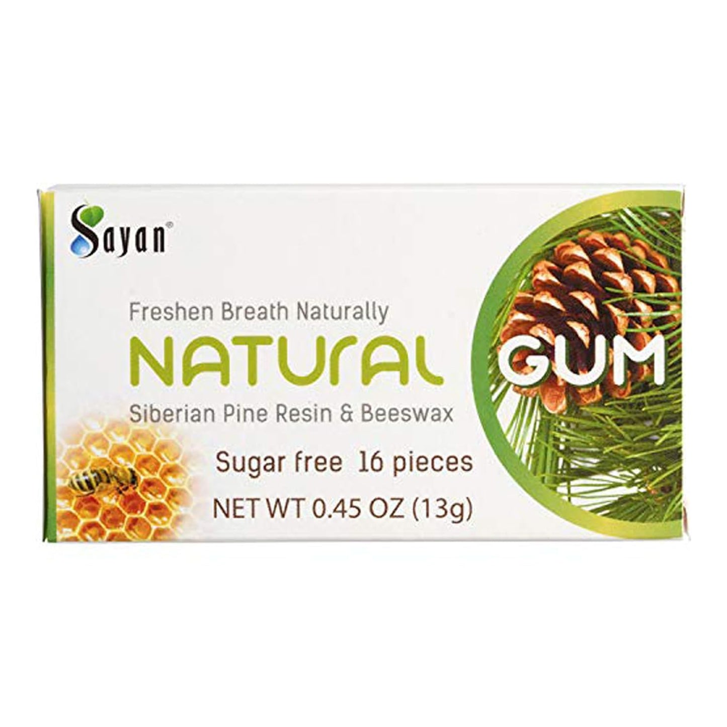Sayan Sugar-Free All Natural Siberian Pine Tree Resin and Beeswax Chewing Gum - 3 Packs (48 Pieces) for Fresh Breath - Vegetarian, Non-GMO, Gluten
