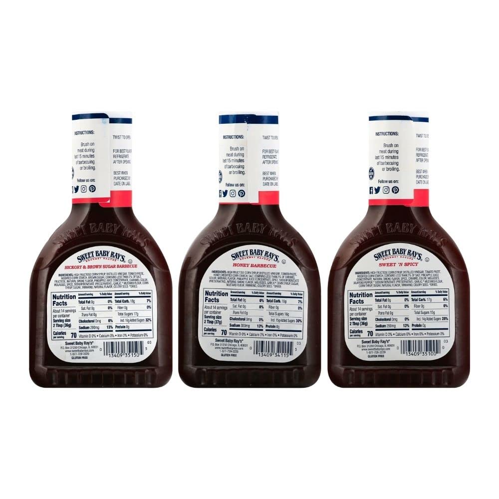 Sweet Baby Ray's Hickory & Brown Sugar, Honey and Sweet n Spicy Barbecue Sauce Variety Pack, 3 ct.